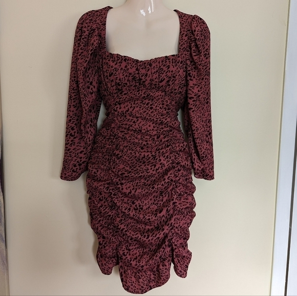 Zara animal print ruffled ruched mini dress medium - Picture 5 of 16